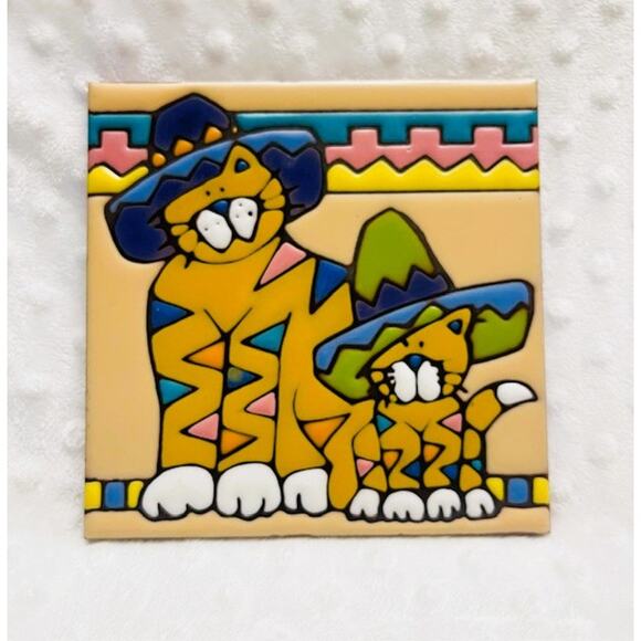 Vintage Earthtones Southestern Cat Handcrafted, Trivet/Home Decor/Wall Accent - Picture 1 of 3